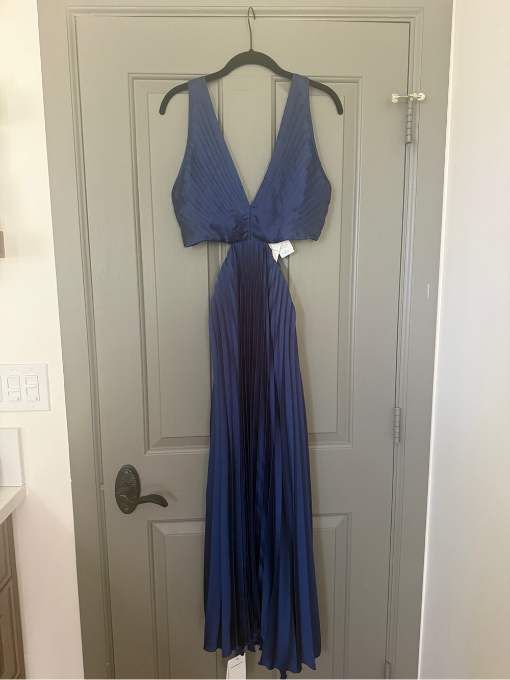 Abercrombie & Fitch Navy Blue Pleated V-Neck Maxi Dress